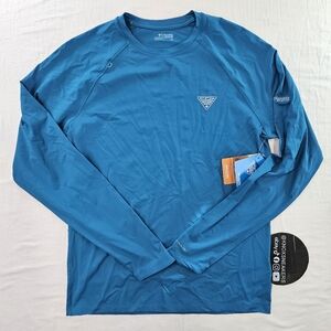 Columbia PFG Wild Cast Sun Shirt Blue Echo 50 Upf L/S Shirt Men's Size Small